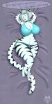  1:2 anthro big_breasts bra breasts camel_toe clothing dialogue english_text felid female feng hair hi_res imafetish lying mammal on_back pantherine panties short_hair solo striped_body stripes talking_to_viewer text thick_thighs tiger underwear wide_hips 