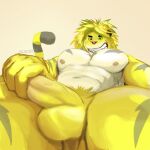  1:1 abs anthro balls erection felid fur genitals hi_res holding_penis magan male mammal muscular muscular_anthro muscular_male nipples nude pantherine pecs penis perineum pubes solo striped_body striped_fur stripes tiger tokyo_afterschool_summoners uiojk7 video_games yellow_body yellow_fur 