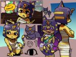  2021 4:3 alcohol animal_crossing ankha_(animal_crossing) anthro beverage blush clothing domestic_cat dress drunk ennuikal felid feline felis female fur headdress kneeling mammal nintendo substance_intoxication video_games wraps yellow_body yellow_fur 