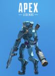  1boy apex_legends assault_rifle canister copyright_name gun highres holding holding_gun holding_weapon humanoid_robot logo looking_down male_focus no_humans one-eyed pathfinder_(apex_legends) r-301_carbine rifle science_fiction solo sora-bakabon standing weapon 