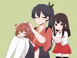  3girls :t adjusting_hair akagi_(kancolle) black_eyes black_hair brown_hair child closed_eyes hakama_skirt heart houshou_(kancolle) kantai_collection light_brown_hair multiple_girls ponytail pout smile white_legwear yamato_(kancolle) yoichi_(umagoya) younger 