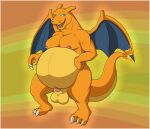  3_toes animal_genitalia balls belly benjibat big_belly border charizard claws dragon feet fire flaming_tail genitals hi_res looking_at_viewer male nintendo nipples nude orange_body overweight overweight_male penis pok&eacute;mon pok&eacute;mon_(species) sheath solo thick_tail toes video_games white_border wings 