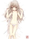 1girl aisaka_taiga akikaze_shirakumo bed bed_sheet breasts brown_eyes brown_hair long_hair pants simple_background small_breasts toradora! white_background 