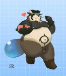  &lt;3 2021 anthro balls blush brown_body brown_fur canid canine clothing flaccid fur genitals gloves handwear hat headgear headwear hi_res live-a-hero male mammal overweight overweight_anthro overweight_male penis raccoon_dog ragnadope shoen solo tanuki video_games 