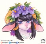  accessory anthro black_hair bovid caprine clothed clothing female flower flower_in_hair front_view hair hair_accessory hi_res horn long_hair looking_at_viewer mammal murazaki painting_(artwork) plant portrait simple_background traditional_media_(artwork) watercolor_(artwork) white_background 