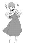  1girl closed_eyes dress earrings fate/stay_night fate_(series) fujimura_taiga highres jewelry monochrome open_mouth ronpaxronpa short_hair smile solo translated 