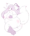  &lt;3 4_fingers accessory anthro belly big_breasts big_butt biped blush breasts butt canid canine chest_tuft covering covering_breasts covering_self curvy_figure cute_fangs dipstick_ears female fingers fluffy fluffy_tail fox fur gloves_(marking) hair hair_accessory hair_ribbon hi_res huge_breasts inner_ear_fluff japanese_text kemono leg_markings long_hair looking_at_viewer lying mammal markings monochrome monotone_hair multicolored_body multicolored_ears multicolored_fur navel nude on_side open_mouth open_smile overweight overweight_anthro overweight_female radiowave ribbons simple_background smile socks_(marking) solo text thick_thighs tuft two_tone_body two_tone_ears two_tone_fur voluptuous white_background white_body white_fur 