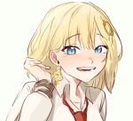  1girl absurdres blonde_hair blue_eyes blush earrings hand_in_hair highres hololive hololive_english jewelry looking_at_viewer necktie nose_blush red_neckwear shew_(shew03) short_hair sketch smile solo upper_body watson_amelia white_background 