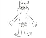  anthro barefoot black_and_white briefs clothed clothing cousindave domestic_cat eyewear feet felid feline felis glasses heyitscousindave hi_res male mammal monochrome simple_background sketch smile solo topless underwear white_background 