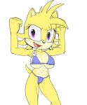  abs anthro big_breasts bikini breasts canid canine canis clothing ellie_the_wolf fan_character fangs female flexing fours_(artist) fur hi_res looking_at_viewer mammal muscular muscular_anthro muscular_female purple_eyes snaggle_tooth solo sonic_the_hedgehog_(series) swimwear wolf yellow_body yellow_fur 