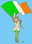  anthro butt clothing curvy_figure david_a_cantero female flag flagpole footwear fur hair hi_res high_heels holidays ireland lagomorph legwear leporid long_hair looking_at_viewer looking_back mammal mostly_nude nude rabbit rear_view shoes simple_background smile solo st._patrick&#039;s_day stockings thigh_highs tri-color_flag voluptuous 