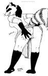  2020 anthro belladonna_(tegerio) bottomwear breasts butt butt_slap clothed clothing clothing_lift eyes_closed female genitals mammal monochrome procyonid pussy raccoon rear_view ringtail skirt skirt_lift slap solo teeth tegerio whiskers 
