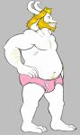  anthro asgore_dreemurr barefoot beard blonde_hair body_hair boss_monster bovid briefs caprine clothed clothing crown facial_hair feet fingernails fur goat hair horn long_ears male mammal musclegut mustache nails navel pink_briefs pink_clothing pink_underwear solo thegreatmatsutzu toenails topless undertale underwear video_games white_body white_fur 