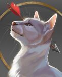  2021 ambiguous_gender arrow digital_media_(artwork) domestic_cat felid feline felis feral fur headshot_portrait hi_res mammal muns11 portrait solo whiskers white_body white_eyes white_fur 