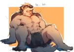  anthro black_body black_fur black_nose bodily_fluids boxers_(clothing) canid canine canis claws clothing domestic_dog feet fur fur_tail hi_res male mammal muscular o_reowoof press teeth text tongue tongue_out underwear white_body white_fur 