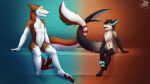  absurd_res anthro brother brothers duo ear_piercing entwined_tails facial_piercing fish furred_shark genitals hi_res incest_(lore) knot lip_piercing male male/male marine navel navel_piercing odin_(wulframite) paws penis pheonixbat piercing ribbed_penis sergal shark sibling smile smirk tail_coil wulframite 