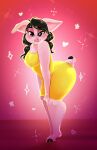  2021 absurd_res anthro bite biting_lip biting_own_lip black_hair breasts clothed clothing cloven_hooves curvy_figure domestic_pig dress female full-length_portrait fur hair hi_res hooves leaning leaning_forward looking_at_viewer looney_tunes mammal petunia_pig pigtails pink_body pink_fur portrait self_bite side_view solo suid suina sus_(pig) the_looney_tunes_show unfinishedheckery warner_brothers yellow_clothing yellow_dress 