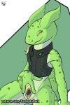  animate_inanimate anthro bedroom_eyes clothing digital_media_(artwork) forked_tongue genitals green_body hi_res kobold male narrowed_eyes presenting_slit scalesindark scalie seductive solo spreading tongue 