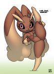  anthro black_sclera breasts dialogue english_text featureless_breasts featureless_crotch female flexible looking_at_viewer lopunny nintendo nude one_leg_up pok&eacute;mon pok&eacute;mon_(species) raised_leg solo splits spread_legs spreading standing stretching text vertical_splits video_games xylas 