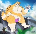  2021 anthro backpack belly bottomwear bovid bovine bulge canid canine cattle clothed clothing cloud dated deadanthro detailed_background duo facial_piercing footwear fox gesture hair hi_res hiking horn macro male mammal mountain musclegut muscular muscular_anthro muscular_male navel nipples nose_piercing nose_ring outside overweight overweight_anthro overweight_male pants pecs piercing shirt shoes signature sitting skai sky smile solo_focus thick_thighs topwear underwear walking waving 