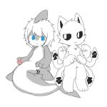  8_limbs ambiguous_gender blue_eyes changed_(video_game) chano duo fish fur grey_body hair legless lin_(changed) marine pawpads paws shark shark_tail simple_background squid_dog_(changed) stripes tentacles white_background white_body white_fur white_hair 