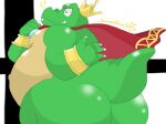  2018 4_fingers abstract_background anthro belly big_belly big_butt bottomless bracelet butt cape cape_only claws clothed clothing crocodile crocodilian crocodylid crown digital_media_(artwork) donkey_kong_(series) eyes_closed fangs finger_claws fingers green_body green_scales huge_butt huge_thighs jewelry king king_k._rool male mostly_nude navel nintendo obese obese_anthro obese_male outie_navel overweight overweight_anthro overweight_male presenting presenting_hindquarters rear_view reptile royalty sacredsun519 scales scalie signature smile smirk smug solo sparkles super_smash_bros. thick_thighs video_games white_claws 