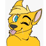  anonymous_artist anthro blonde_hair blue_eyes bodily_fluids canid canine cum cum_drip cum_on_face dripping female fox foxins genital_fluids hair male male/female mammal one_eye_closed solo tongue tongue_out toony wink 