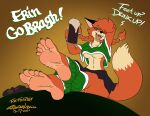  anthro bottomwear breasts canid canine clothing erin_go_bragh feet female foot_fetish fox fox-pop hi_res hindpaw leg_warmers legwear mammal patty_foxy paws shoes_removed skirt soles solo thebigmansini toes under_boob 