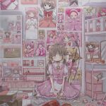  1girl bandages bangs bishoujo_senshi_sailor_moon blonde_hair blush box bra brown_hair can cardcaptor_sakura character_request chibi_usa copyright_request dress frilled_dress frills highres indoors kinomoto_sakura long_hair magical_girl mahou_shoujo_madoka_magica mew_ichigo mirror momomiya_ichigo original pink_dress pink_hair poster_(object) puffy_short_sleeves puffy_sleeves scepter shelf_bra shinanashina short_sleeves solo tokyo_mew_mew ultimate_madoka underwear 