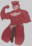  2021 abs anthro armpit_hair asian_clothing balls biceps big_penis bodily_fluids body_hair clothing clothing_aside east_asian_clothing facial_hair flaccid flexing fundoshi fundoshi_aside genital_fluids genitals grey_background hi_res humanoid_genitalia humanoid_penis inkgoat japanese_clothing kumatetsu looking_at_viewer male mammal muscular muscular_anthro muscular_male nipples pecs penis precum pubes simple_background solo standing the_boy_and_the_beast underwear underwear_aside ursid vein veiny_penis 