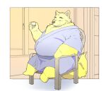  2021 anthro canid canine chair clothing eyes_closed fox furniture humanoid_hands inunoshippo kemono male mammal overweight overweight_male robe sitting solo 