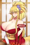  animal_ears centaurea_shianus cleavage kimono lindaroze monster_girl monster_musume_no_iru_nichijou no_bra sake 