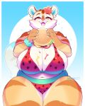  3mangos 4:5 anthro big_breasts bikini breasts burger cleavage clothed clothing female flower food hi_res hibiscus ketchup mammal mustard plant solo swimwear thick_thighs 