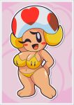  &lt;3 big_breasts bikini blonde_hair blush breasts clothing female hair hi_res humanoid looking_at_viewer mario_bros nintendo not_furry one_eye_closed paper_mario short_stack simple_background smile solo swimwear thisnameistaken toad_(mario) vanna_t. video_games wide_hips wink 
