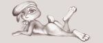  3_toes 4_fingers absurd_res anthro breasts butt dipstick_ears disney feet female fingers floppy_ears fuchs hi_res holding_chin judy_hopps lagomorph leporid looking_at_viewer looking_back looking_back_at_viewer lying mammal multicolored_ears nude on_front pinup plantigrade pose rabbit raised_leg scut_tail side_boob sketch soles solo toes traditional_media_(artwork) zootopia 