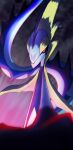  black_sclera blurry closed_mouth colored_sclera commentary_request from_below gen_8_pokemon highres inteleon looking_down marutto_inte no_humans pink_eyes pokemon pokemon_(creature) rock solo 