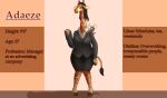  absurd_res anthro big_butt black_hair breasts business_suit butt character_name cleavage clothed clothing female giraffid hair hi_res hooves long_neck mammal model_sheet only0neman solo solo_focus suit thick_thighs 