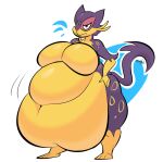  anthro belly big_belly big_breasts boxmingle breasts featureless_breasts felid feline female humanoid hyper hyper_belly liepard mammal navel nintendo obese overweight pok&eacute;mon pok&eacute;mon_(species) potbelly signature simple_background tired video_games white_background wide_hips 