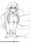  2019 apode big_breasts bracelet breasts clothed clothing draconcopode female hair hi_res humanoid jewelry lamia legless licking licking_lips living_tail looking_at_viewer midriff murazaki reptile scalie serpentine sketch skimpy snake snake_tail solo split_form tongue tongue_out traditional_media_(artwork) 