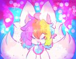  absurd_res ambiguous_gender anthro asian_mythology canid canine conditional_dnp east_asian_mythology fire fox fox_spirit fur hair hi_res hybrid ikitsunyan kitten_(ikitsunyan) lgbt_pride magic mammal mimiff multicolored_hair mythology nonbinary_(lore) pink_body pink_fur pride_colors rainbow solo 