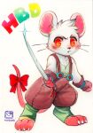  2019 anthro biped blush chibi clothing digitigrade english_text head_tuft hi_res holding_object holding_weapon jodhpurs looking_at_viewer male mammal melee_weapon mouse murazaki murid murine overalls painting_(artwork) paws rodent simple_background solo sword text traditional_media_(artwork) tuft watercolor_(artwork) weapon white_background 