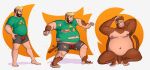  balls bottomwear brown_body brown_fur clothed clothing cowardlion crouching fur genitals hair haplorhine hi_res highlights_(coloring) human light_body light_skin male mammal monkey penis primate shirt shorts simple_background standing tan_body tan_skin topwear torn_clothing transformation transformation_sequence weight_gain 