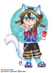  2019 abstract_background absurd_res anthro beverage biped burger canid canine chibi clothed clothing crumbs eating food fully_clothed hair hi_res inner_ear_fluff looking_down male mammal murazaki painting_(artwork) pigtails solo standing traditional_media_(artwork) tuft watercolor_(artwork) wcdonalds 