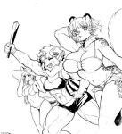  2020 abs absurd_res anthro big_breasts bikini biped blackberry_(murazaki) bob_cut breasts canid canine clothing eyes_closed felid female fluffy fluffy_tail food fruit fur greyscale hair hat headgear headwear hi_res holding_object horn looking_at_viewer mammal melon midriff monochrome murazaki muscular muscular_anthro muscular_female navel neck_tuft open_mouth pantherine plant simple_background smile swimwear teeth thigh_thighs traditional_media_(artwork) trio tuft unknown_species watermelon white_background 