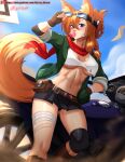  animal_ears holcen_hosen kitsune no_bra pantsu tail torn_clothes underboob 