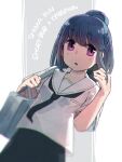  1girl bag bangs black_hair blush eyebrows_visible_through_hair hair_bun highres minawa purple_eyes school_bag school_uniform serafuku shima_rin skirt solo yurucamp 