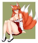  animal_ears breasts cameltoe cysh keshigomu kitsune miko nipples no_bra open_shirt pantsu tail 