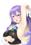  1girl absurdres animal_ears areolae armpits blonde_hair breasts gradient_hair highres hololive hololive_indonesia huge_breasts large_areolae long_hair looking_at_viewer mee_don moona_hoshinova multicolored_hair multiple_girls open_mouth purple_eyes purple_hair solo two-tone_hair virtual_youtuber 