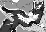  2020 absurd_res anthro beak biped bird_feet breasts capcom featureless_breasts female flying_wyvern greyscale hi_res in_tree inner_ear_fluff leaning_on_tree looking_at_viewer monochrome monster_hunter murazaki nargacuga navel neck_tuft non-mammal_breasts outside plant sitting solo tree tuft video_games 