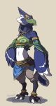  2020 anthro avian bird blue_body blue_feathers breath_of_the_wild clothed clothing crossdressing dancer_outfit digital_media_(artwork) feathers hi_res ian_rizardon male nintendo revali rito solo the_legend_of_zelda veil video_games 